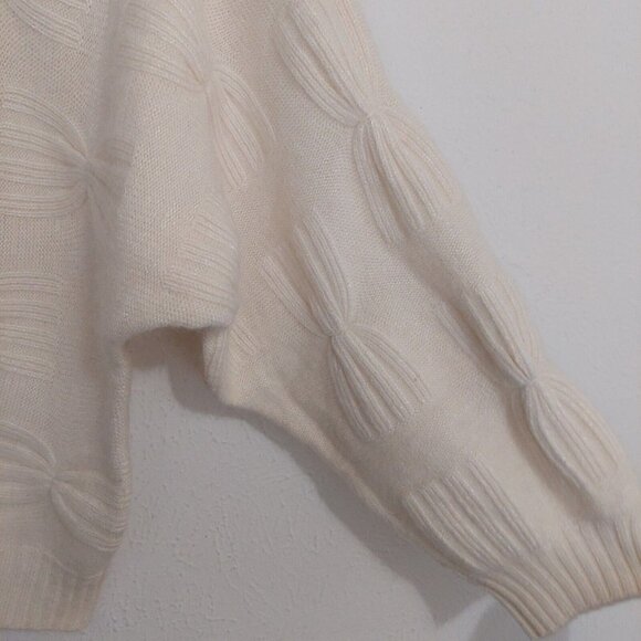 Schrader Vintage 80s Cream Knit Sweater Wool Angora Blend Butterfly Effect Sz M - Picture 5 of 8